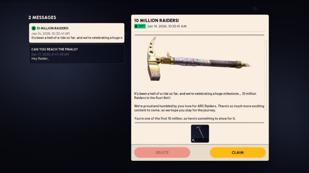 The Gilded Pickaxe Raider Tool in ARC Raiders.