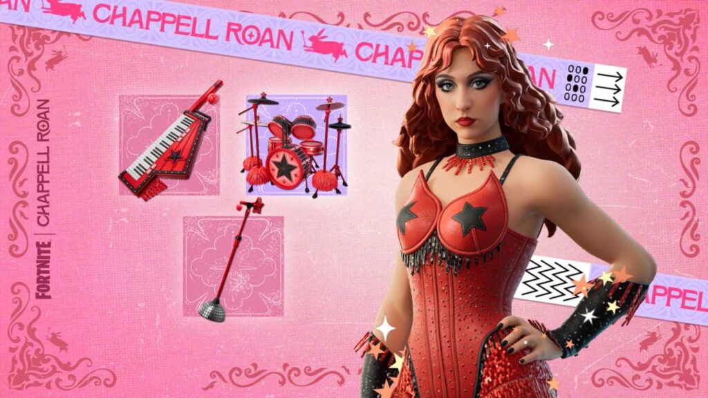 Chappell Roan Skins and Cosmetics in Fortnite.