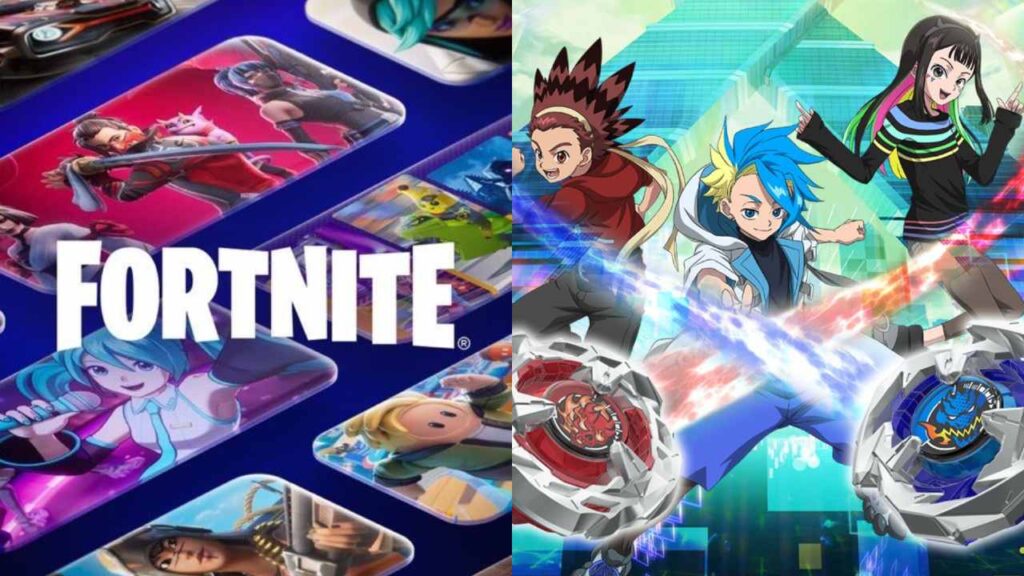 Fortnite/Beyblade (Image: Epic Games and Viz Media)