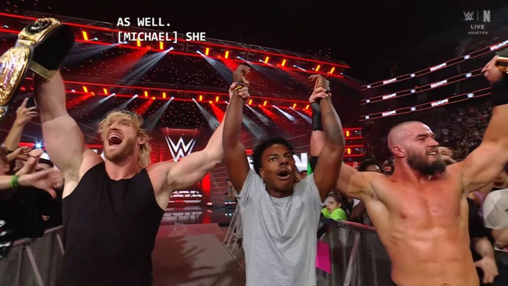 Logan Paul, IShowSpeed and Austin Theory (Image: WWE)